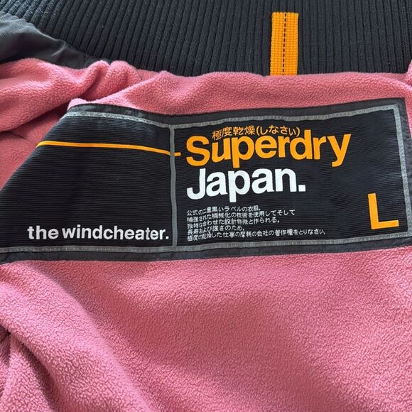 Superdry Windcheater Hooded Jacket Black Fleece lined Women's L Japan Logo - Picture 7 of 8